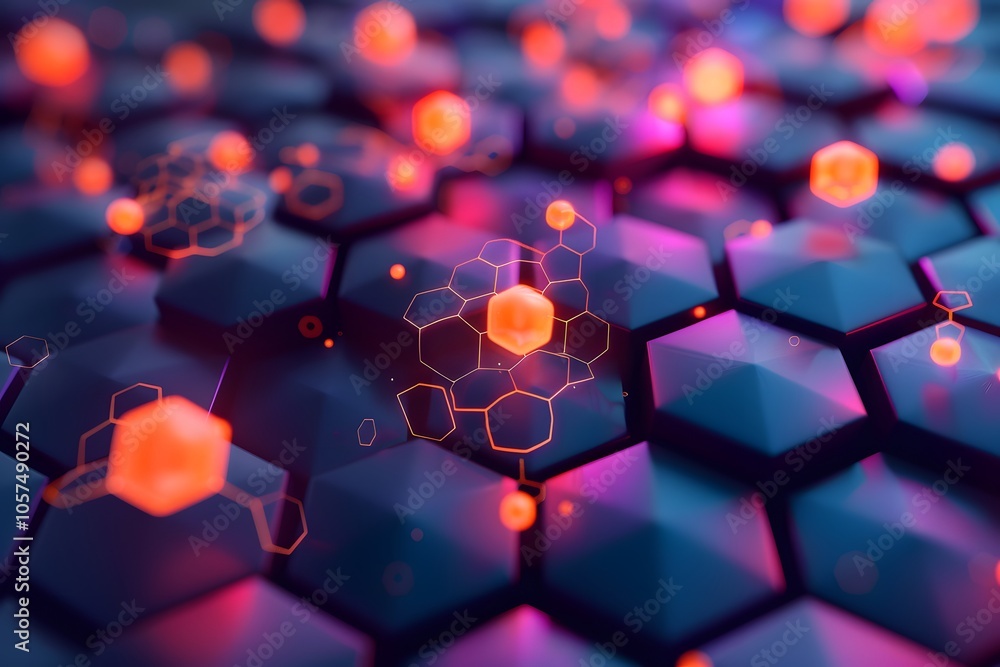 Poster futuristic hexagonal pattern with glowing elements