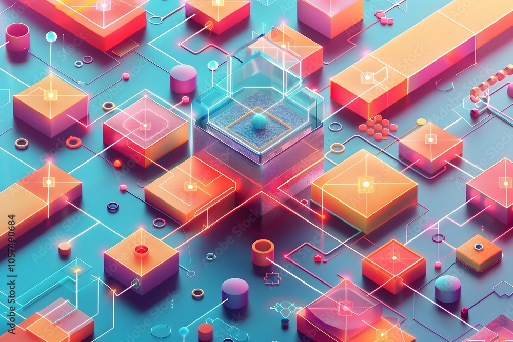Aufkleber vibrant geometric abstraction with neon colors and complex patterns