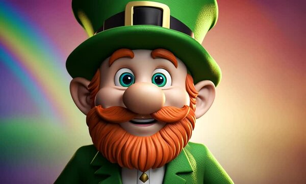 3d leprechaun cartoon character mascot on a rainbow background digital art
