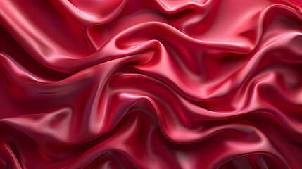 Fototapeta premium Abstract Red Silk Fabric Waves - 3D Render
