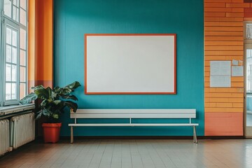 a blank school wall in a classroom for a mockup photo of a banner 