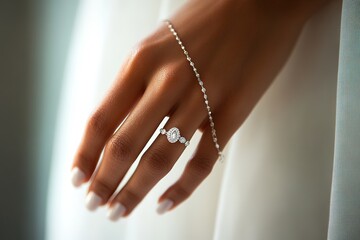 Elegant hand with diamond ring, refined jewelry