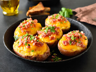 Baked stuffed potatoes with bacon, green onion and cheddar cheese