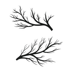 Naklejka premium Minimalist Vector Tree Branch Silhouettes in Black, Simple Flat Design with No Shading on White Background