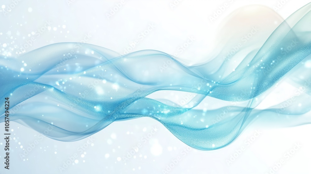Poster flowing blue waves create a tranquil atmosphere with a soft glow of light in an abstract design