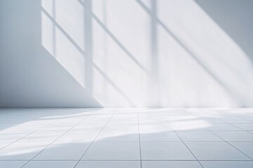 Obraz premium White Wall Room Interior with Window Light and Tile Floor