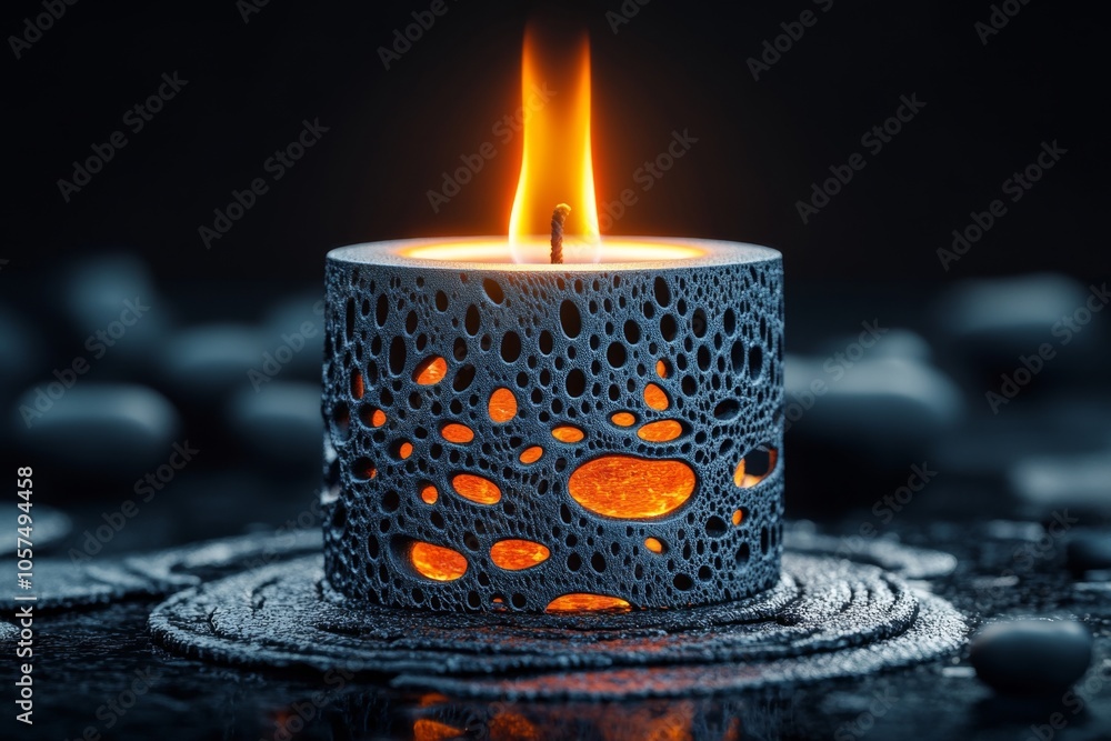 Aufkleber hyper-realistic image of a flame dancing on a candle wick in a dark setting, with detailed light and