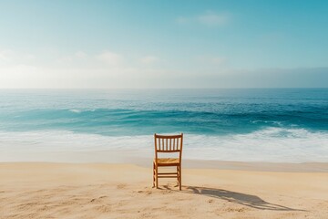 Single Chair on Sandy Beach with Ocean View