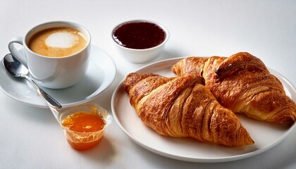 breakfast with cappuccino and jam croissant, food photography