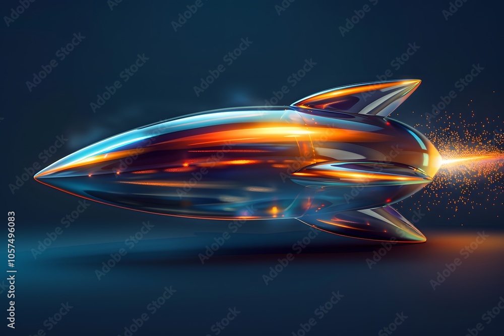 Poster sleek and futuristic rocket design with dynamic motion effects