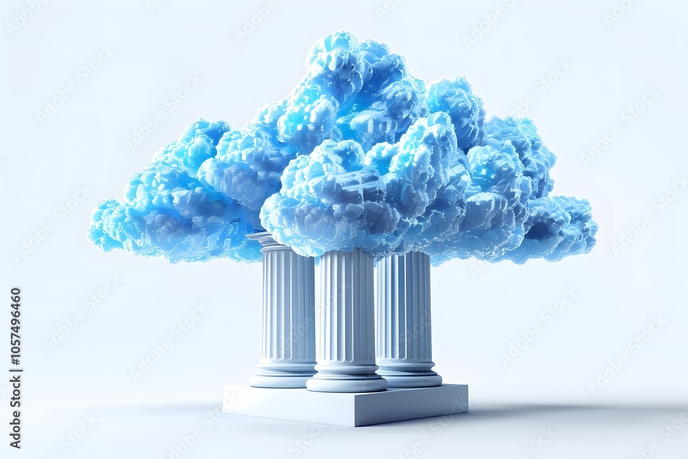 Poster ethereal clouds resting on classical columns in a dreamlike setting