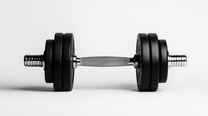 Fototapeta premium Close-up of a black adjustable dumbbell with metal handle on a plain white background