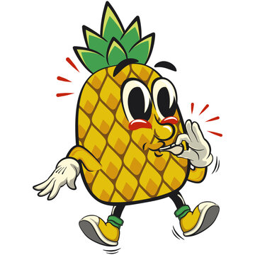 recommend clip art: Cute and happy fun pineapple isolated vector cartoon mascot character is blowing the whistle, work of hand drawn