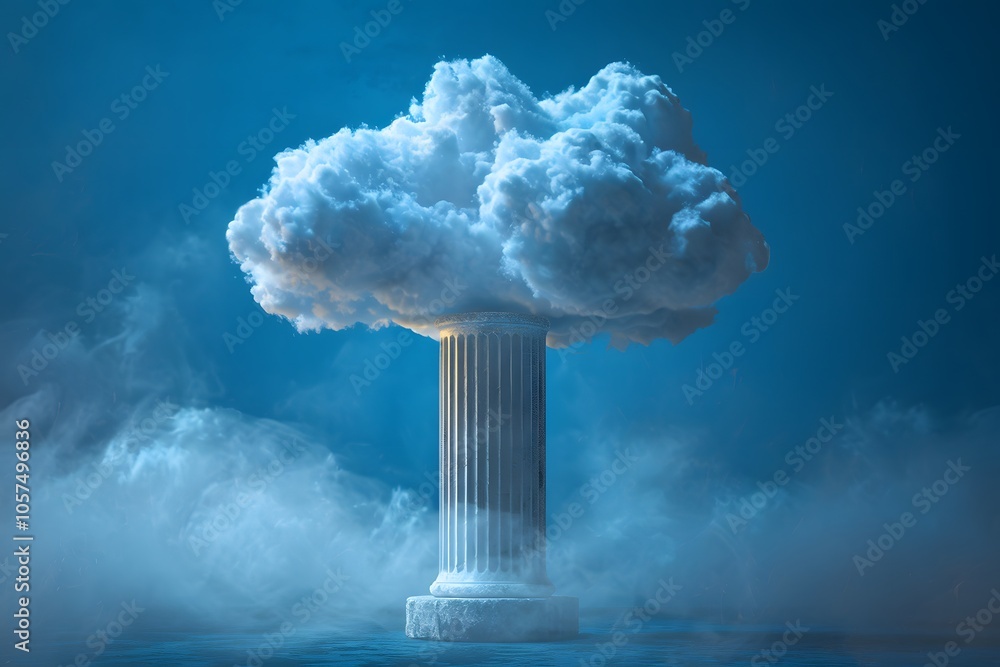 Poster surreal cloud on a classical column in a mystical atmosphere