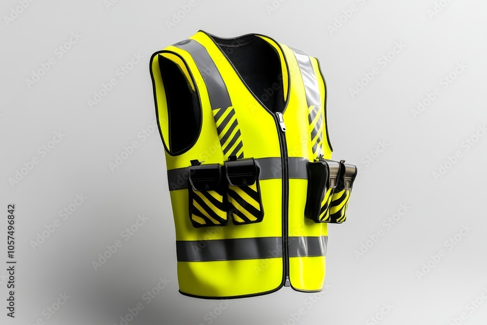 Poster minimalist depiction of a safety vest, showing the simple design and high visibility for protective 