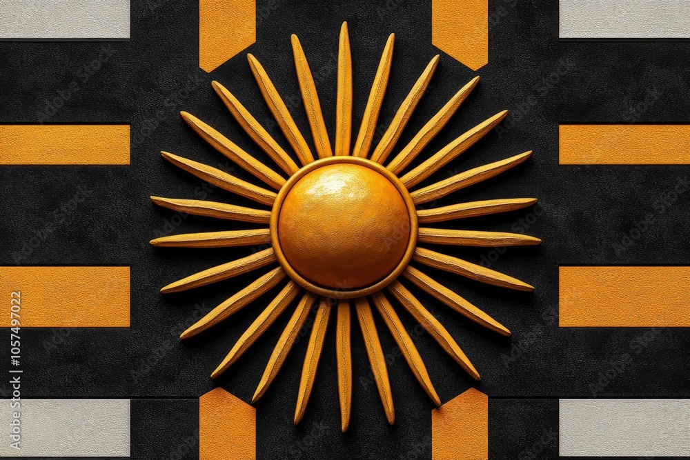 Aufkleber Minimalist depiction of a sun with radiating lines, showing the impact of solar heat in a clean, simple form, symbolizing simplicity and warmth