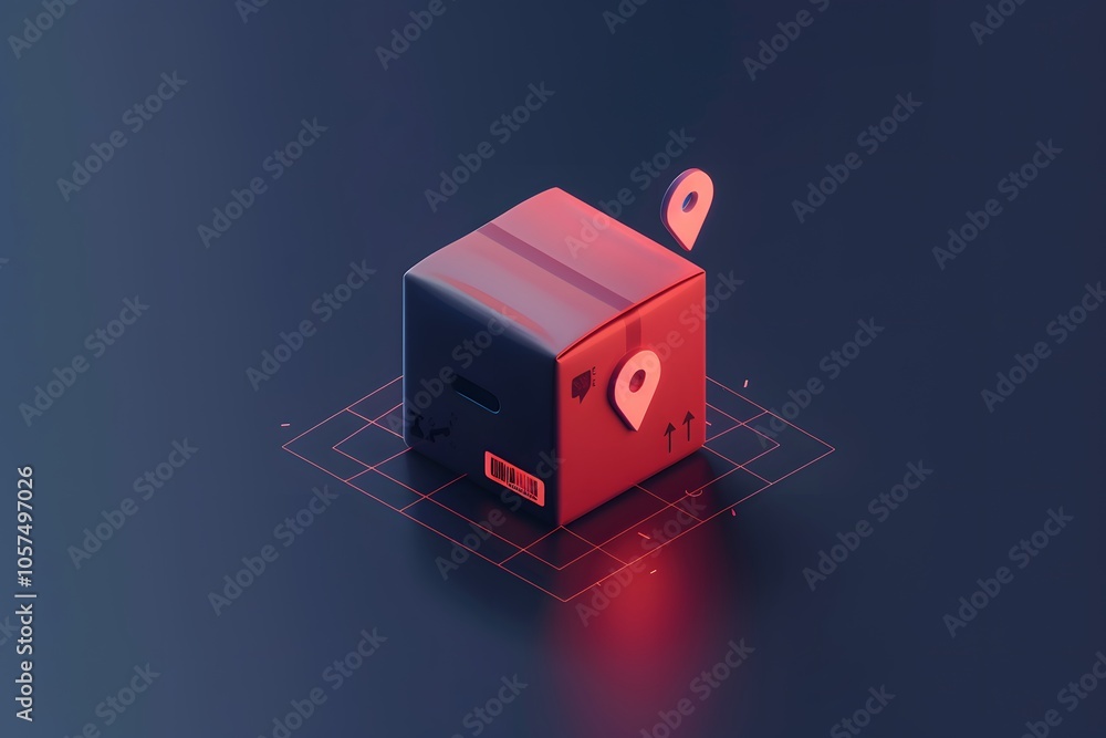 Poster modern delivery box with location markers in a digital space