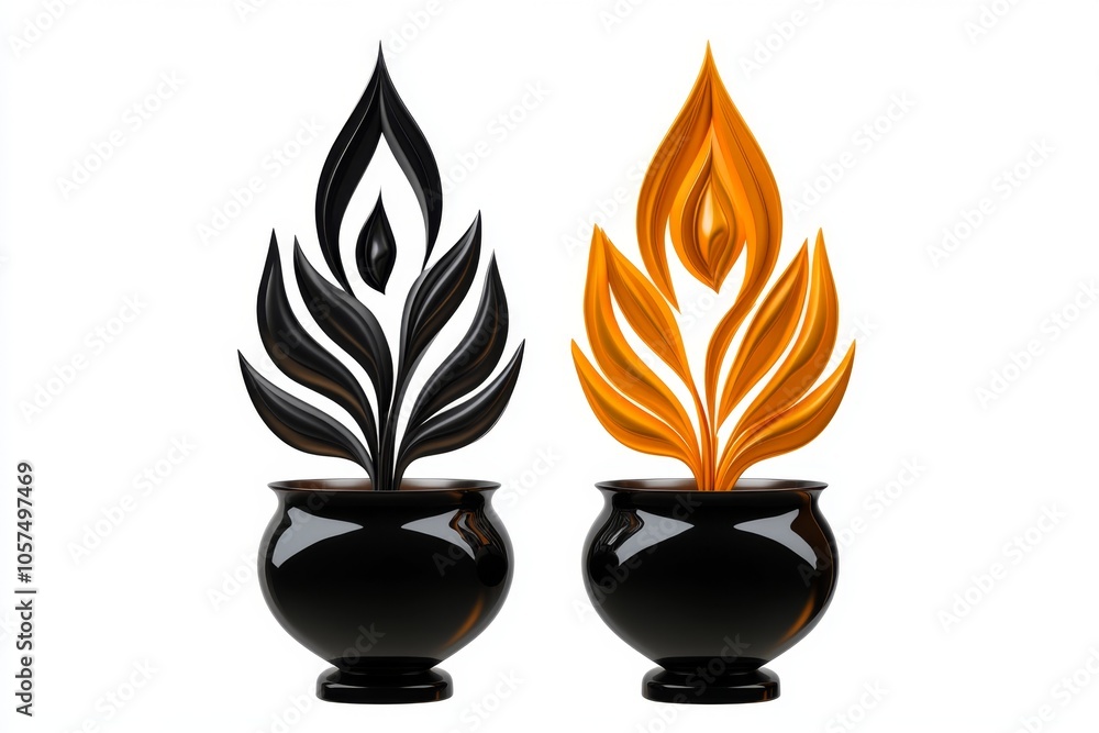 Poster minimalist icon of a flame and a pot, symbolizing cooking with heat in a straightforward design, sym
