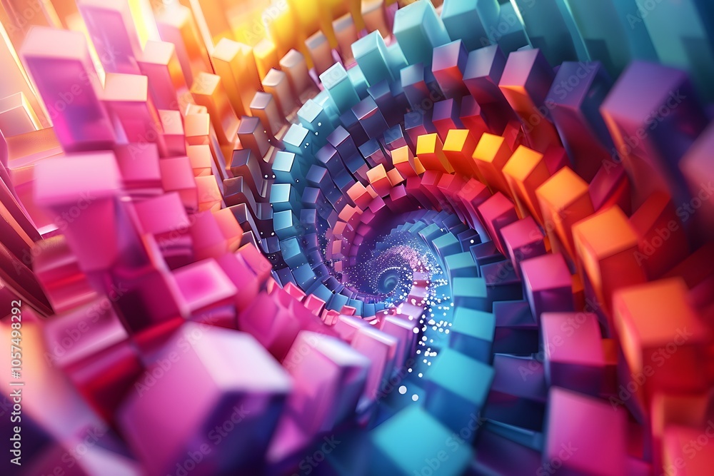 Poster vibrant 3d spiral of colorful cubes in a dynamic abstract design