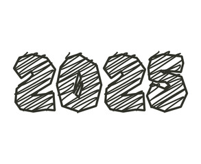 Happy New Year 2025 Abstract Gray Pen Scribble Typography Design Vector Illustration