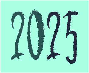 Happy New Year 2025 Abstract Blue And Cyan Pen Scribble Typography Design Vector Illustration