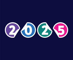 Happy New Year 2025 Abstract Multicolor Stickers Typography Design Vector Illustration
