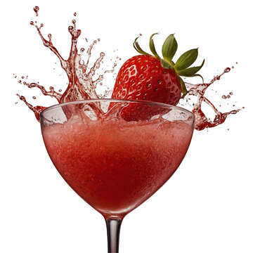 strawberry daiquiri cocktail drink with splash isolated white or transparent background
