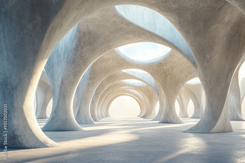 Poster abstract architecture background arched interior 3d rendering.