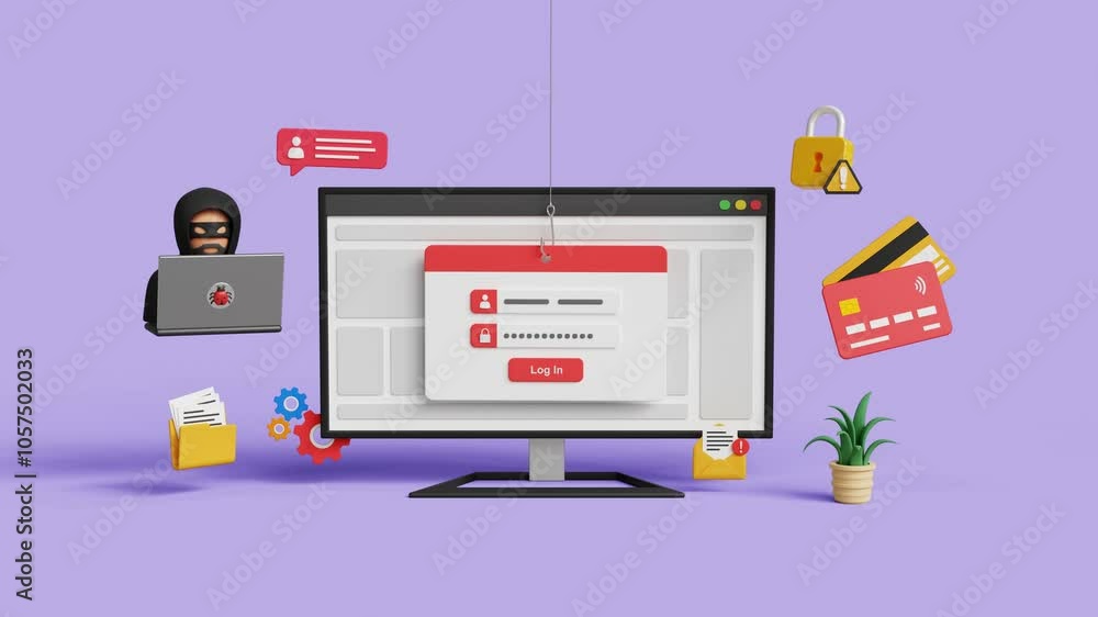 Poster internet phishing and hacking concept. login spoofing cybersecurity, stealing personal information a