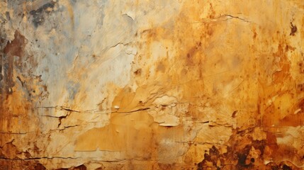 Abstract Texture of Cracked and Weathered Surface with Layers of Yellow, Orange, and Grey Tones