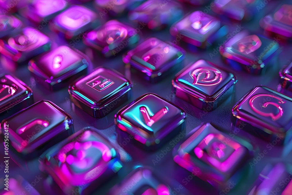 Poster vibrant close-up of colorful keyboard keys with a futuristic glow