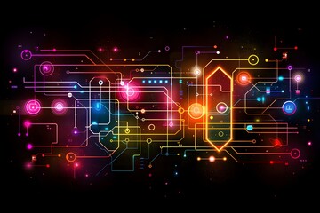 Obraz premium Vibrant Abstract Circuit Design with Colorful Lights and Patterns