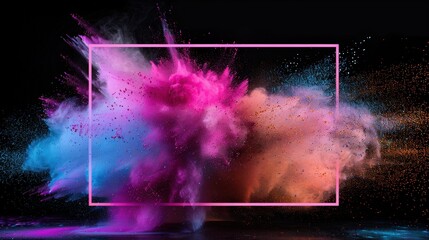 Pink, blue, and orange powder explosion