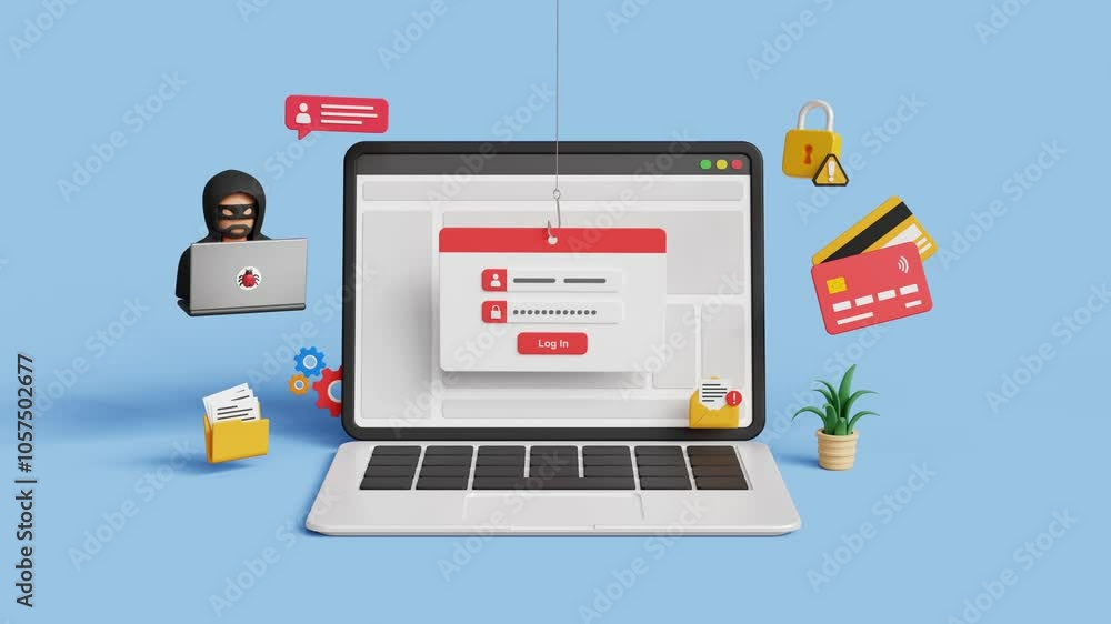 Poster phishing or hacking attack concept. fake login screen to hack username, password. cyber security, st