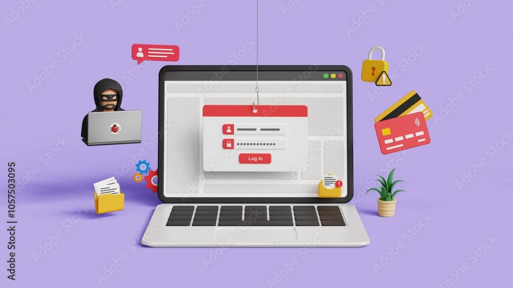 Poster internet phishing and hacking concept. login spoofing cybersecurity, stealing personal information a