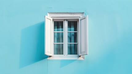 Open window on blue wall
