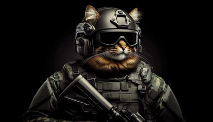 Background - Cute Soldier Cat in Uniform , Music Cover Art, Decor Art , Poster, Design, Wallpaper , Art, 3D , Aspect Ratio 16:9