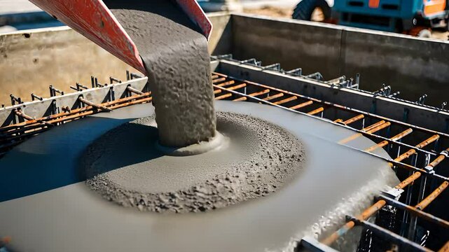 Fresh Concrete Being Poured at Construction Site Foundation

