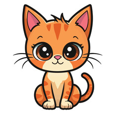 Vector Illustration of Cute Cartoon Cat Characters on Isolated Background. Adorable Cute Cartoon Orange Cat Vector Illustration.