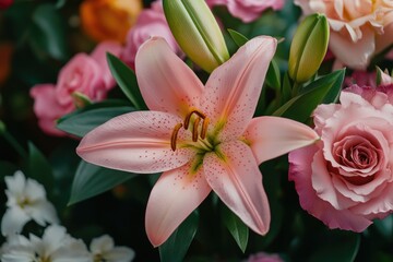 Fototapeta premium close up leaves rose flower with bokeh 