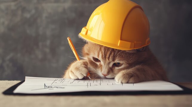 Cute cat in a hardhat
