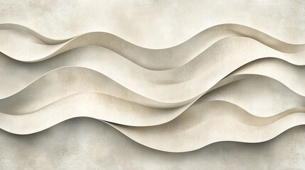 Geometric Wave Pattern: Repeating wavy geometric shapes with soft shadows and light contrasts in muted tones, adding depth and visual interest