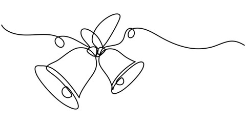 Continuous line drawing representing a bell ringing, Christmas bell in one continuous line drawing vector illustration. Pro vector, hand drawn vector illustration christmas decoration, christmas tree.