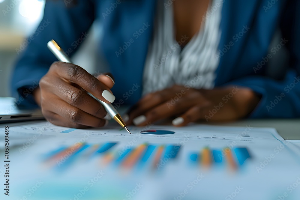 Poster analyzing data: a close-up of business insights in action