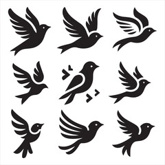 Obraz premium SET OF BLACK MINIMALIST SIMPLE BIRD ICON