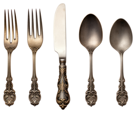 PNG Vintage spoon knife fork.