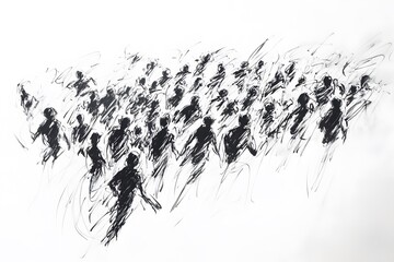 Abstract Ink Drawing of a Crowd of People