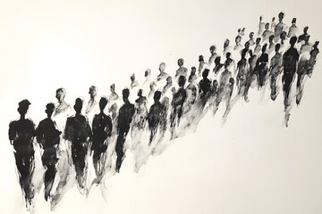 Naklejka premium Abstract Ink Painting of Silhouettes of People in a Line