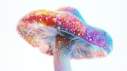 mushroom concept, where the cap is adorned with luminous dots and fractal designs,