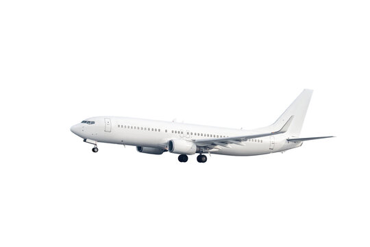 Take off white passenger plane isolated
